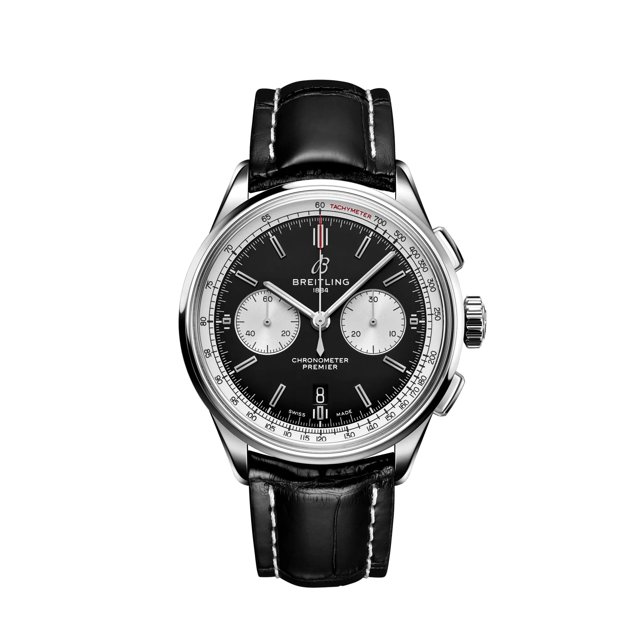 Breitling AB0118371B1P1 : Premier B01 Chronograph 42 Stainless Steel / Black / Alligator / Folding