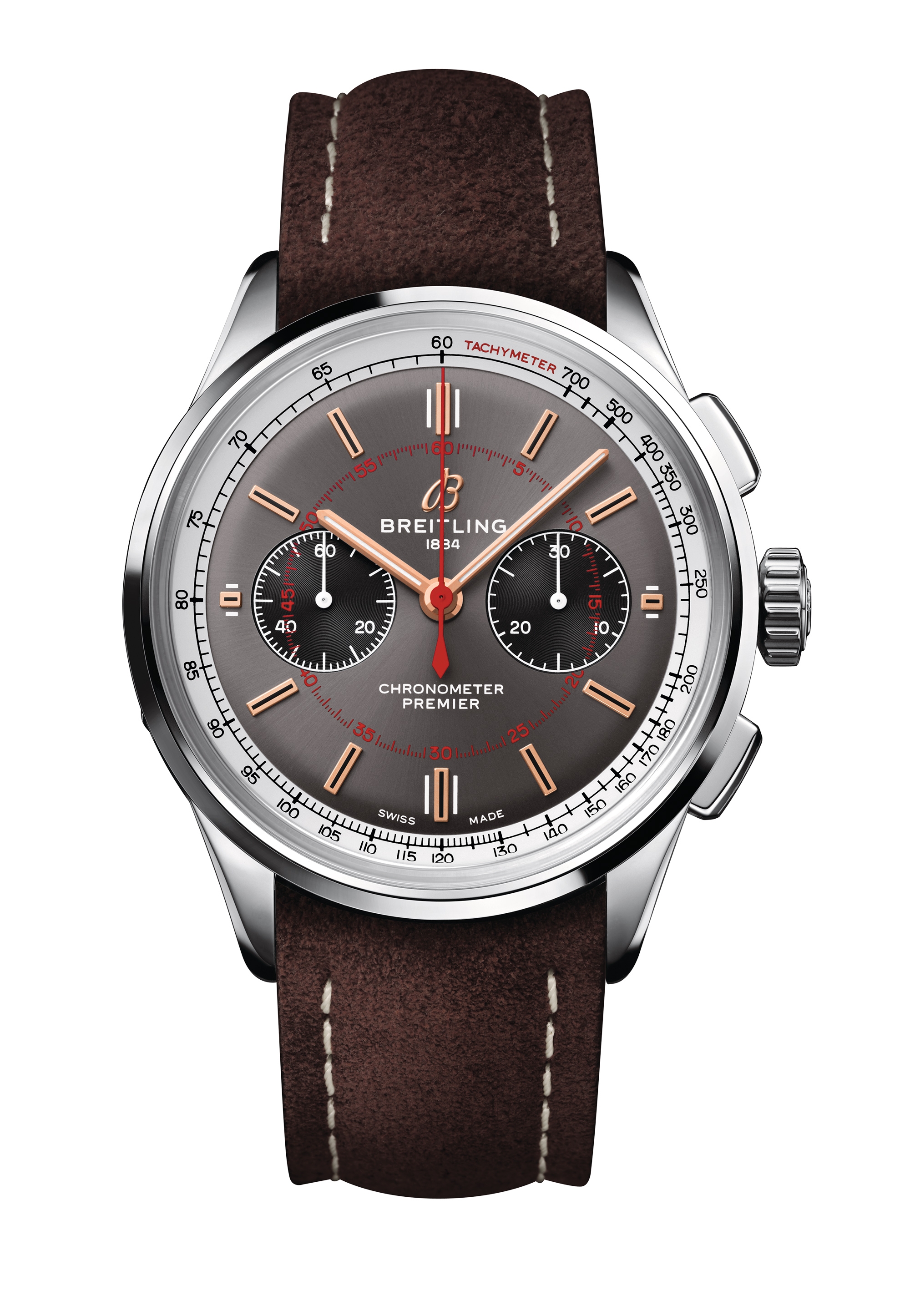 Breitling AB0118A31B1X1 : Premier B01 Chronograph 42 Stainless Steel / Wheels and Waves  / Nubuck / Folding