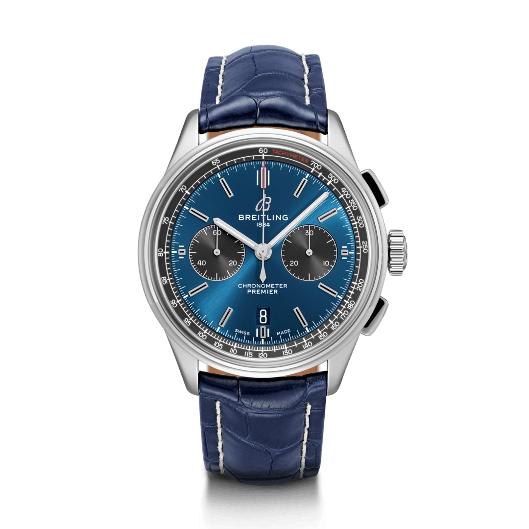Breitling AB0118A61C1P1 : Premier B01 Chronograph 42 Stainless Steel / Blue / Croco / Folding