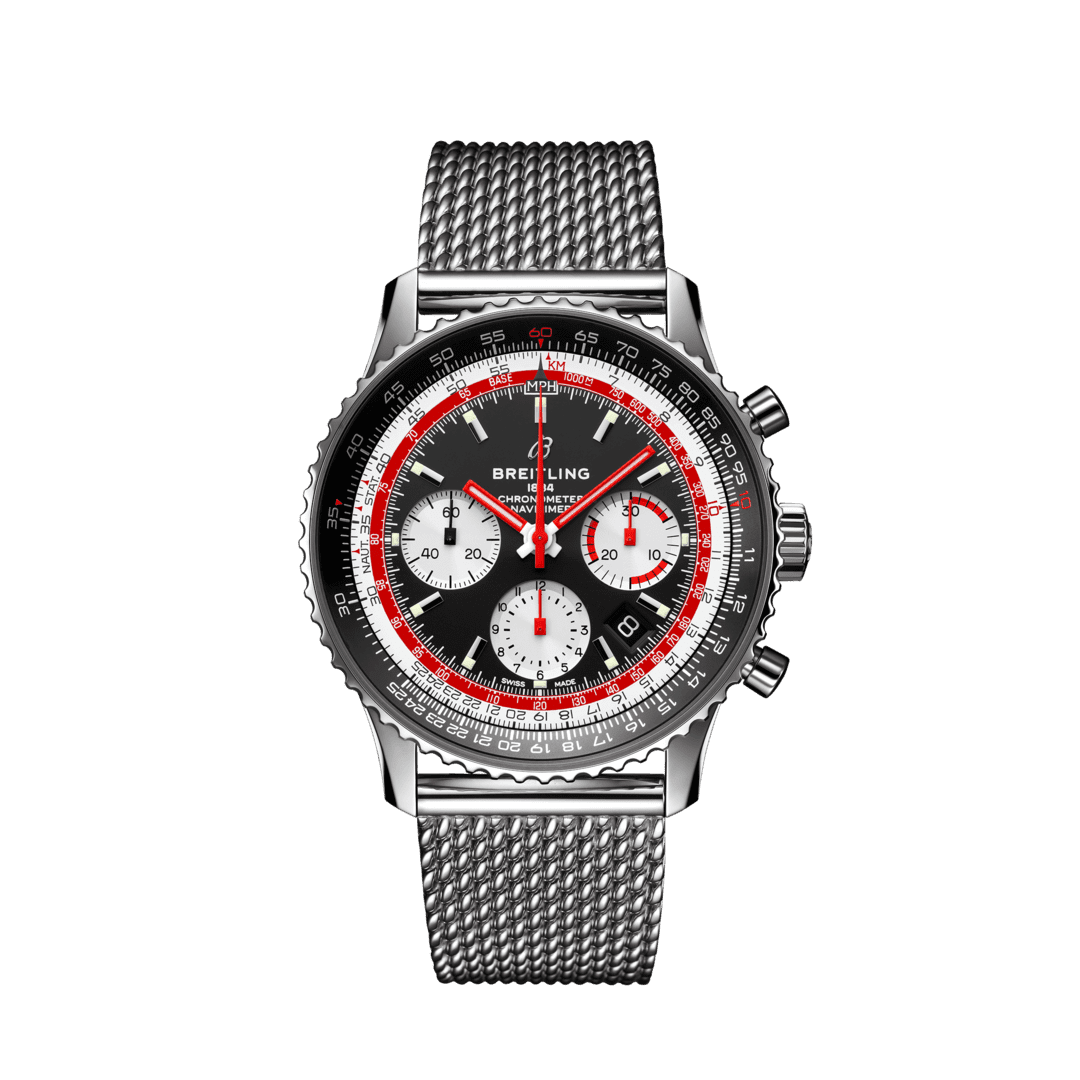 Breitling AB01211B1B1A1 : Navitimer 1 B01 Chronograph 43 Stainless Steel / Airline Editions SwissAir / Mesh