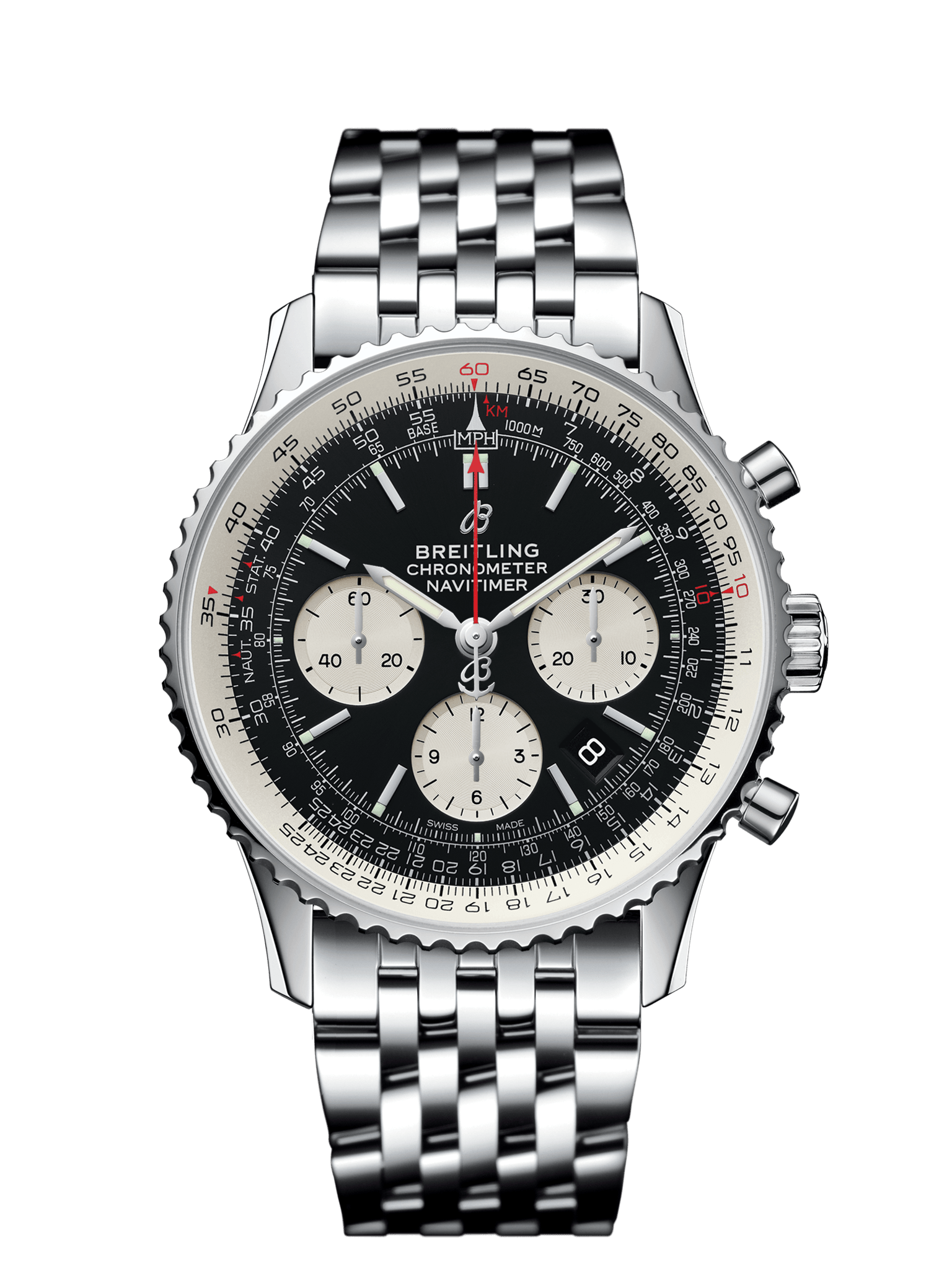 Breitling AB0121211B1A1 : Navitimer 1 B01 Chronograph 43 Stainless Steel / Black / Bracelet