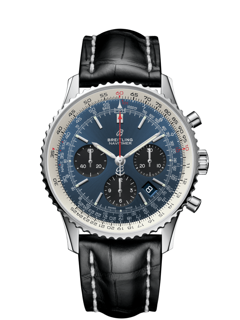 Breitling AB0121211C1P3 : Navitimer 1 B01 Chronograph 43 Stainless Steel / Blue / Croco / Folding