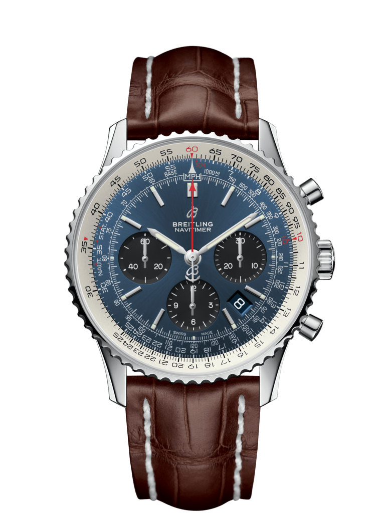 Breitling AB0121211C1P4 : Navitimer 1 B01 Chronograph 43 Stainless Steel / Blue / Croco / Folding