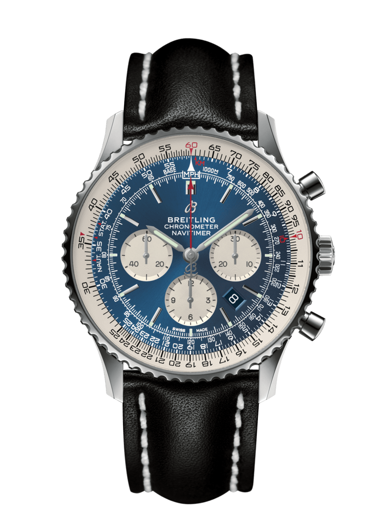 Breitling AB012721.CA05.441X : Navitimer 1 B01 Chronograph 46 Stainless Steel / Aurora Blue / Calf