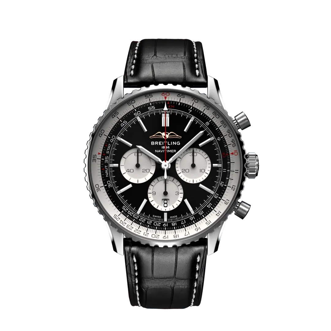 Breitling AB0137211B1P1 : Navitimer B01 Chronograph 46 Stainless Steel / Black / Alligator - Folding