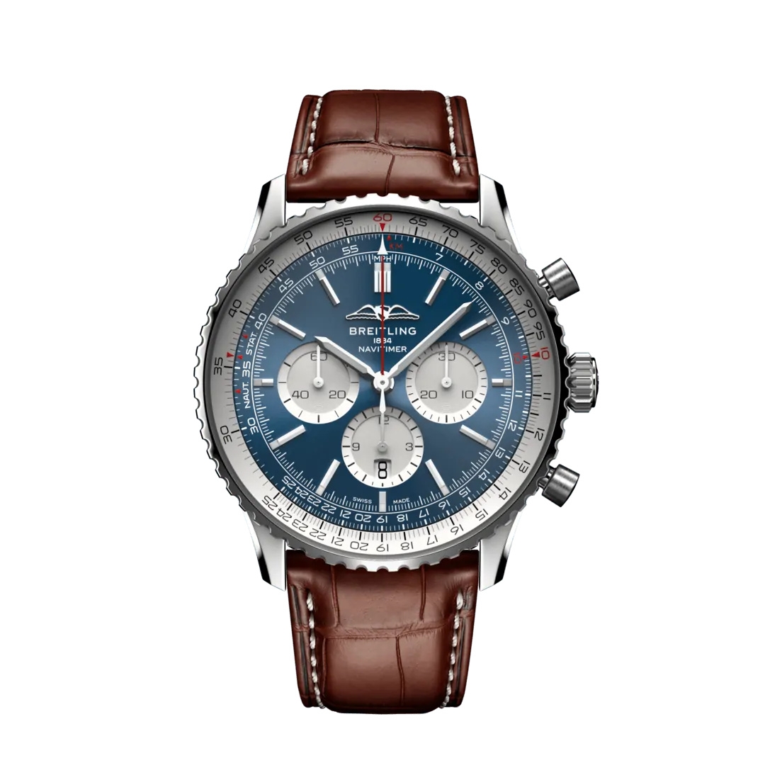 Breitling AB0137211C1P1 : Navitimer B01 Chronograph 46 Stainless Steel / Blue / Alligator - Folding