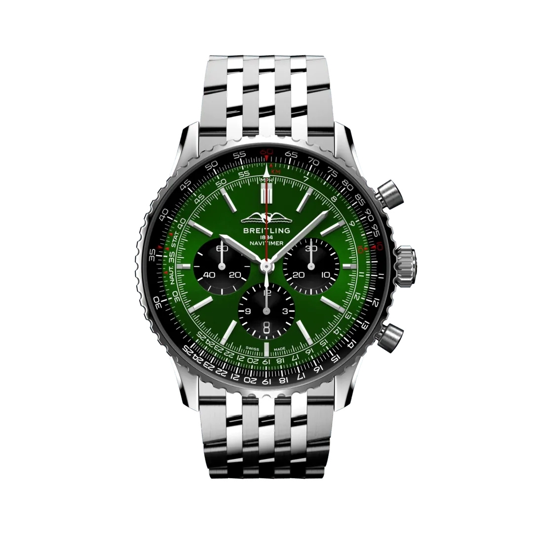 Breitling AB0137241L1A1 : Navitimer B01 Chronograph 46 Stainless Steel / Green / Bracelet