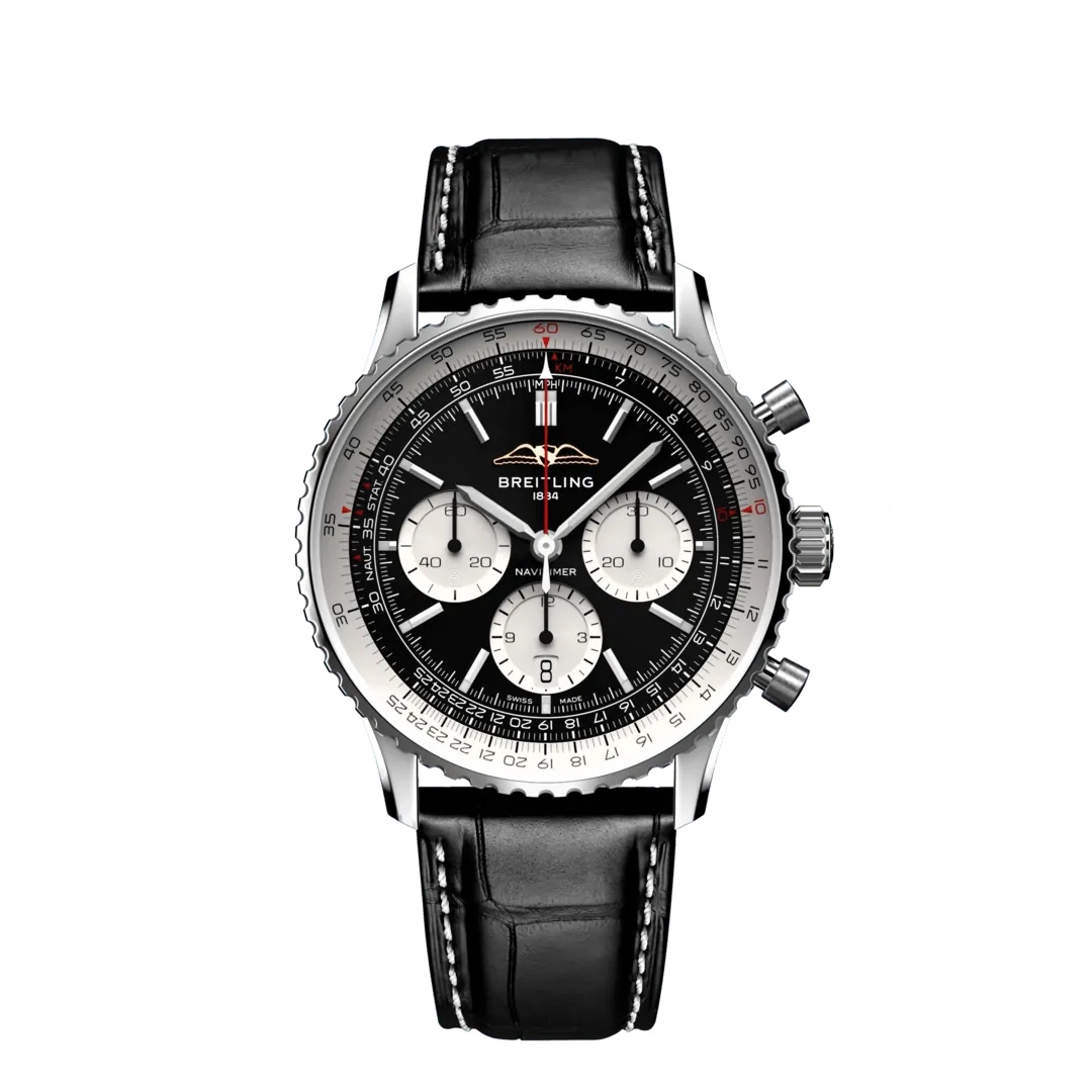 Breitling AB0138211B1P1 : Navitimer B01 Chronograph 43 Stainless Steel / Black / Alligator - Folding