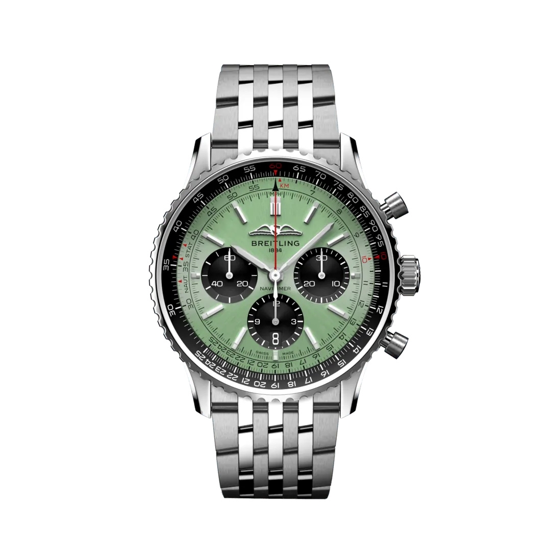 Breitling AB0138241L1A1 : Navitimer  B01 Chronograph 43 Stainless Steel / Mint Green / Bracelet
