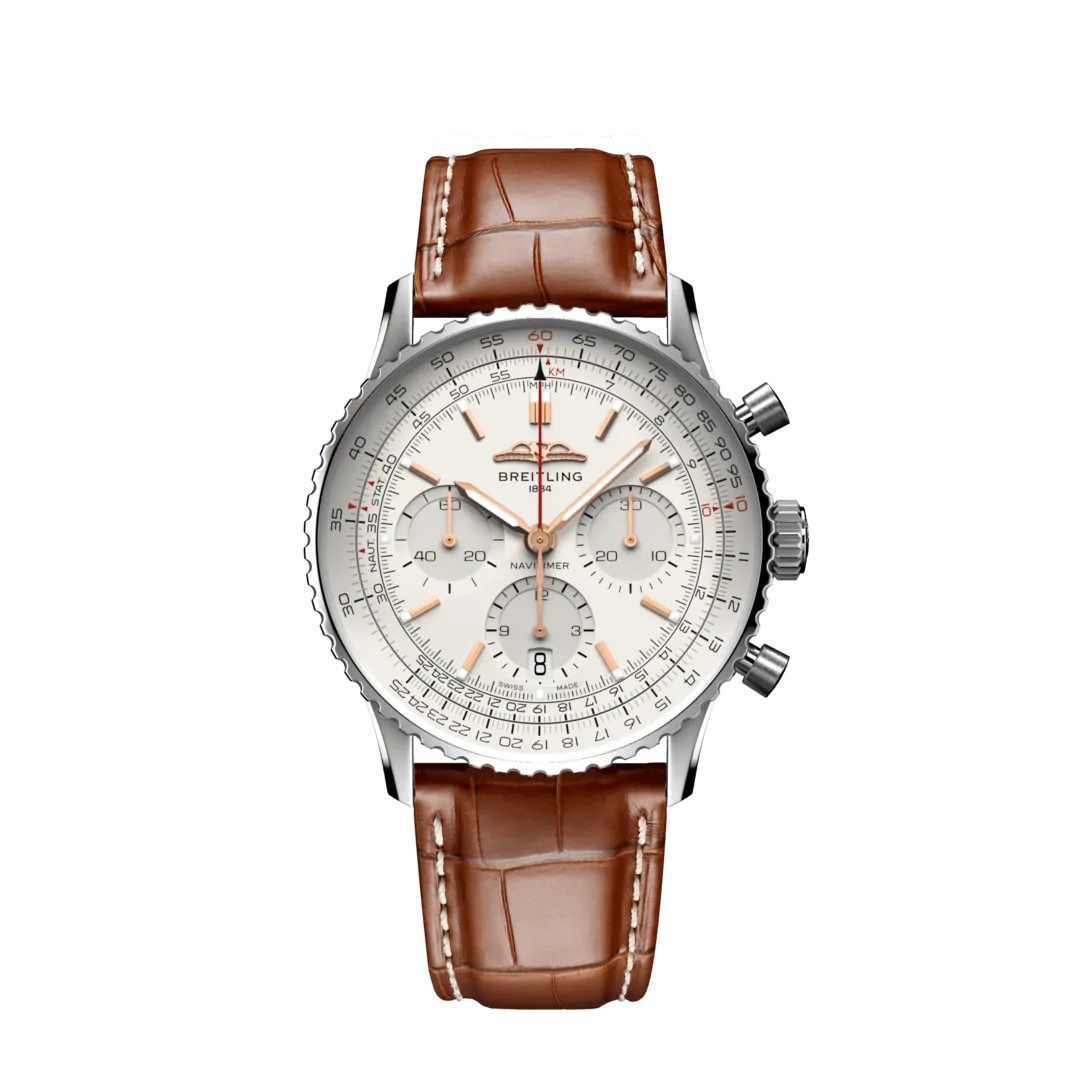 Breitling AB0139211G1P1 : Navitimer B01 Chronograph 41 Stainless Steel / Silver / Alligator - Folding
