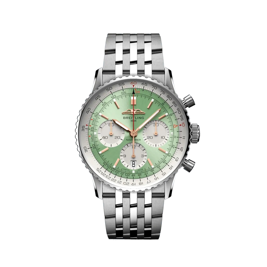 Breitling AB0139211L1A1 : Navitimer B01 Chronograph 41 Stainless Steel / Mint Green / Bracelet