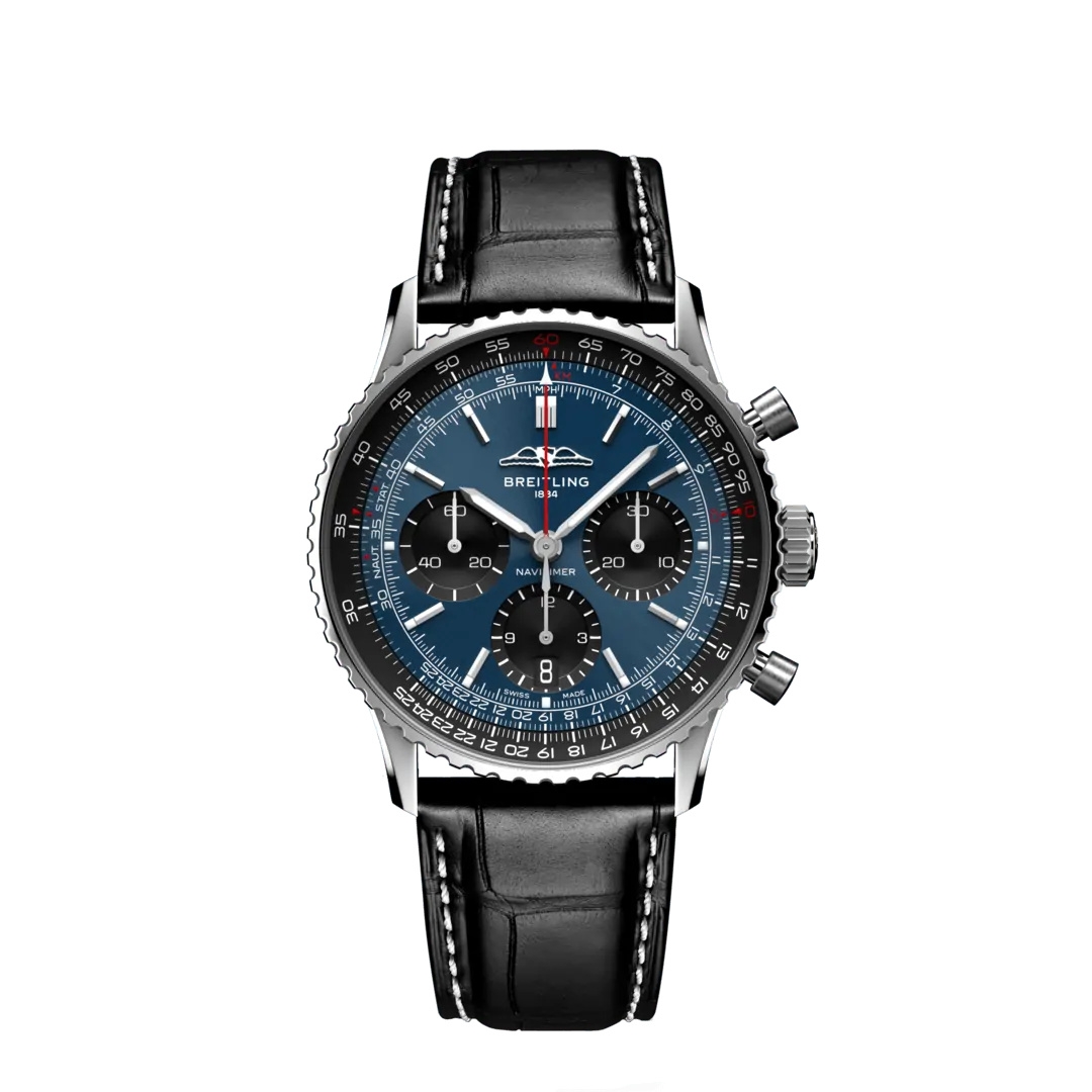 Breitling AB0139241C1P1 : Navitimer B01 Chronograph 41 Stainless Steel / Blue / Alligator - Folding