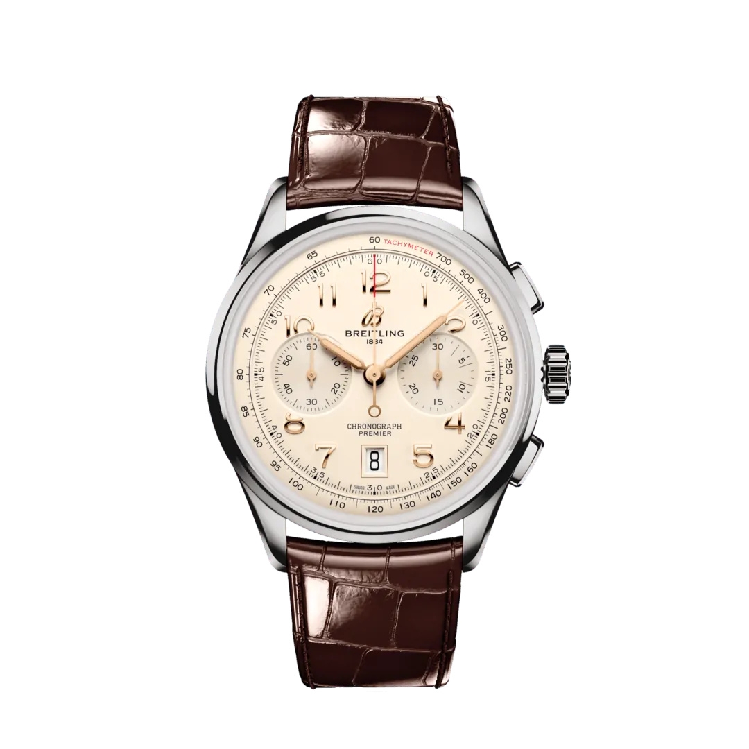 Breitling AB0145211G1P1 : Premier B01 Chronograph 42 Stainless Steel / Cream / Alligator