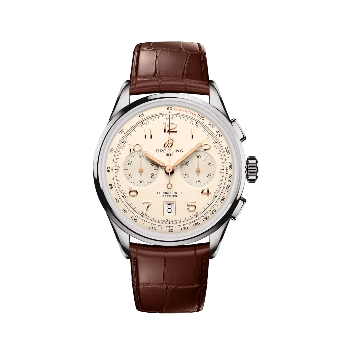 Breitling AB0145211G1P2 : Premier B01 Chronograph 42 Stainless Steel / Cream / Alligator - Matte