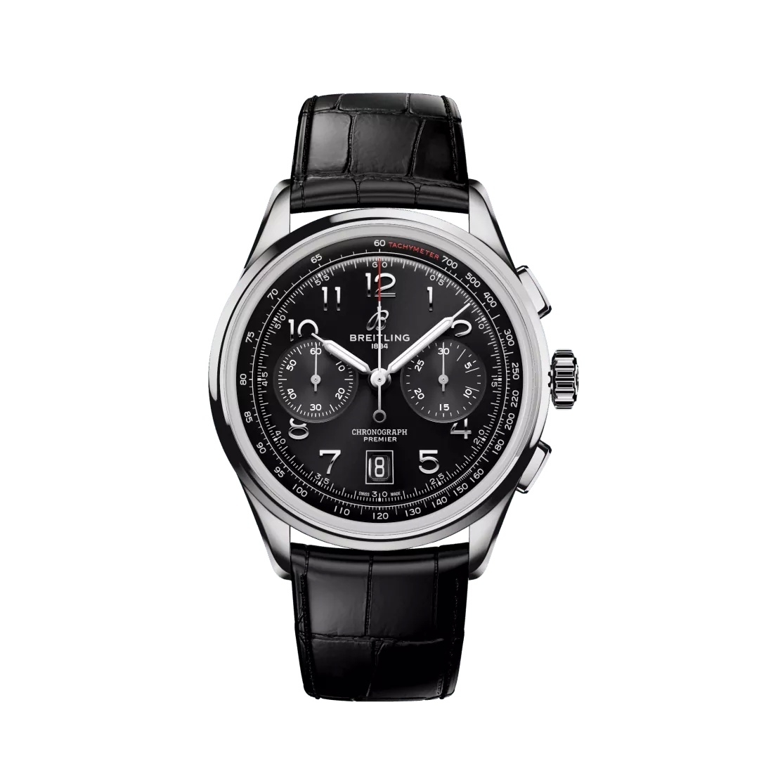 Breitling AB0145221B1P2 : Premier B01 Chronograph 42 Stainless Steel / Black / Alligator - Matte