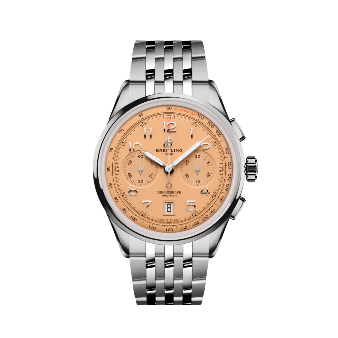 Breitling AB0145331K1A1 : Premier B01 Chronograph 42 Stainless Steel / Pink / Bracelet