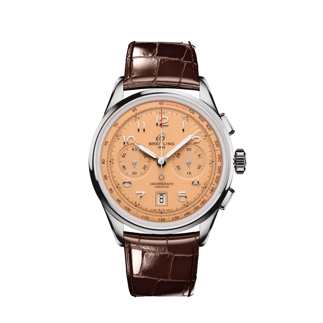 Breitling AB0145331K1P1 : Premier B01 Chronograph 42 Stainless Steel / Pink / Alligator