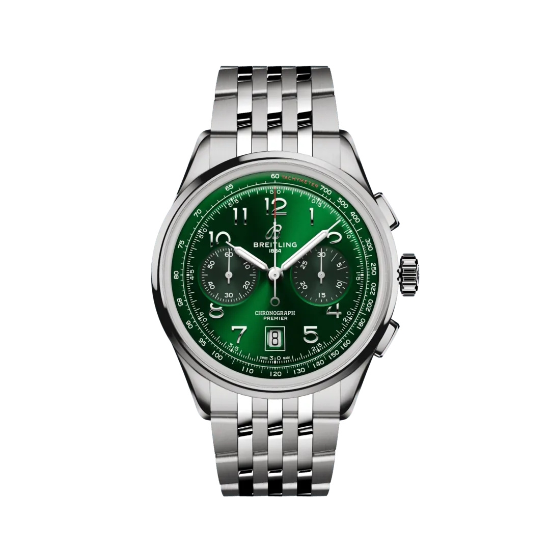 Breitling AB0145371L1A1 : Premier B01 Chronograph 42 Stainless Steel / Green / Bracelet