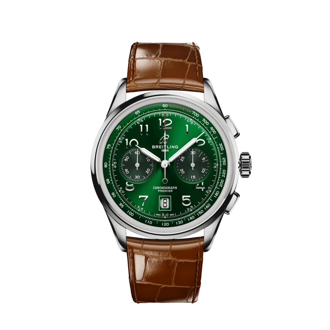 Breitling AB0145371L1P1 : Premier B01 Chronograph 42 Stainless Steel / Green / Alligator