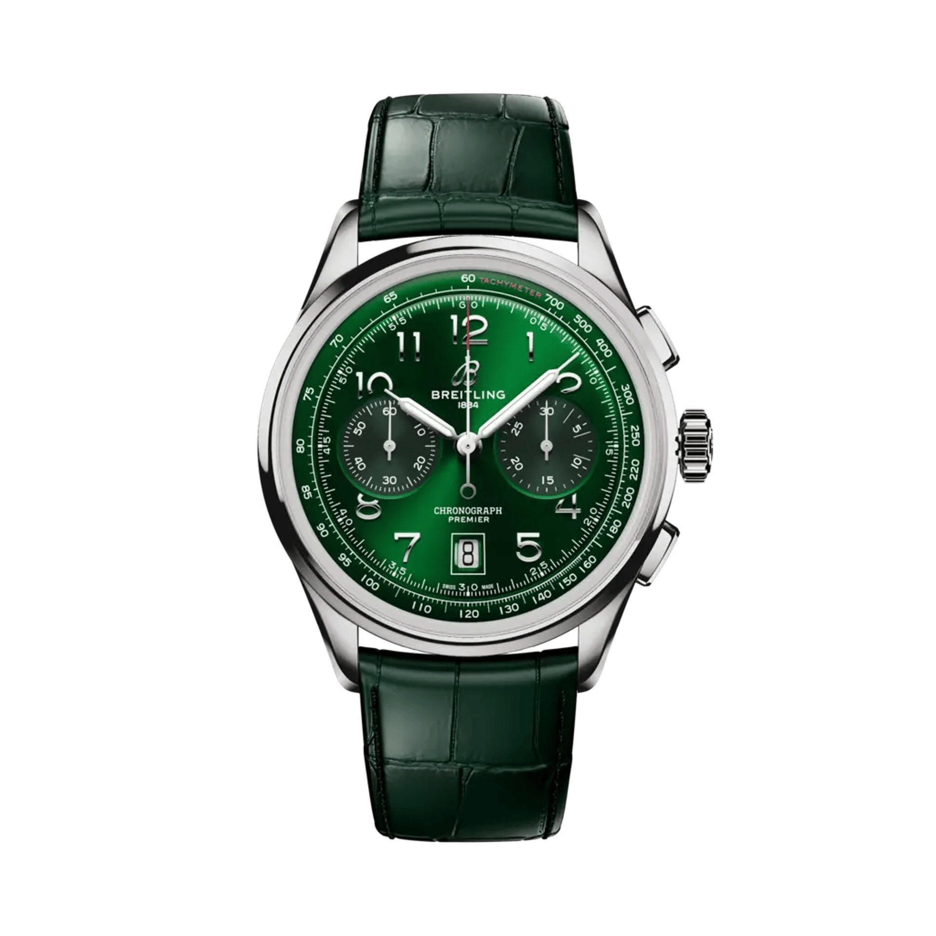 Breitling AB0145371L1P2 : Premier B01 Chronograph 42 Stainless Steel / Green / Alligator - Matte
