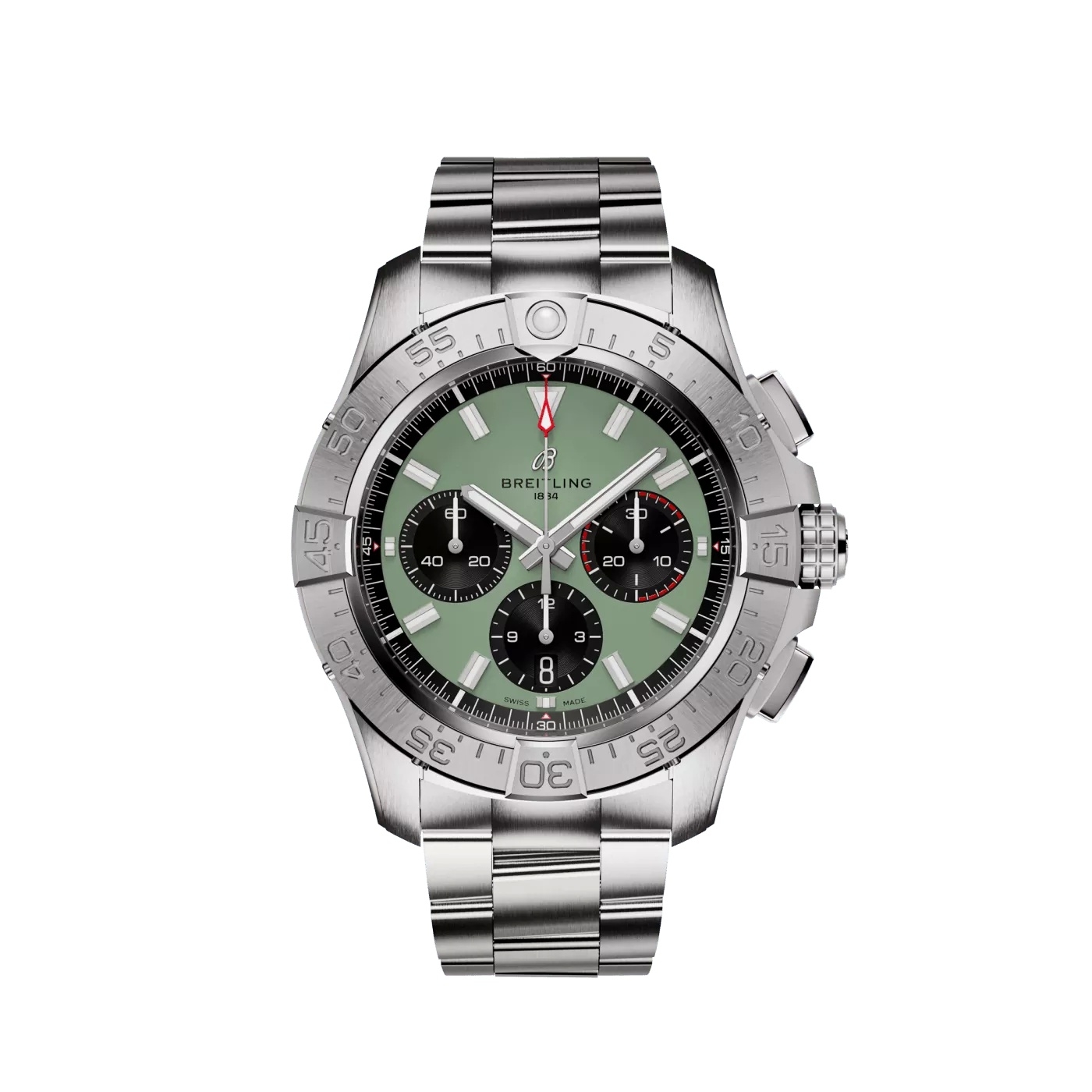 Breitling AB0147101L1A1 : Avenger B01 Chronograph 44 Stainless Steel / Green / Bracelet