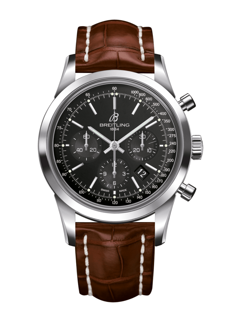 Breitling AB015212/BA99/737P/A20BA.1 : Transocean Chronograph Stainless Steel / Black / Croco / Pin