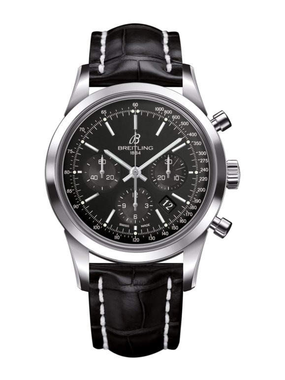 Breitling AB015212/BA99/743P/A20BA.1 : Transocean Chronograph Stainless Steel / Black / Croco / Pin