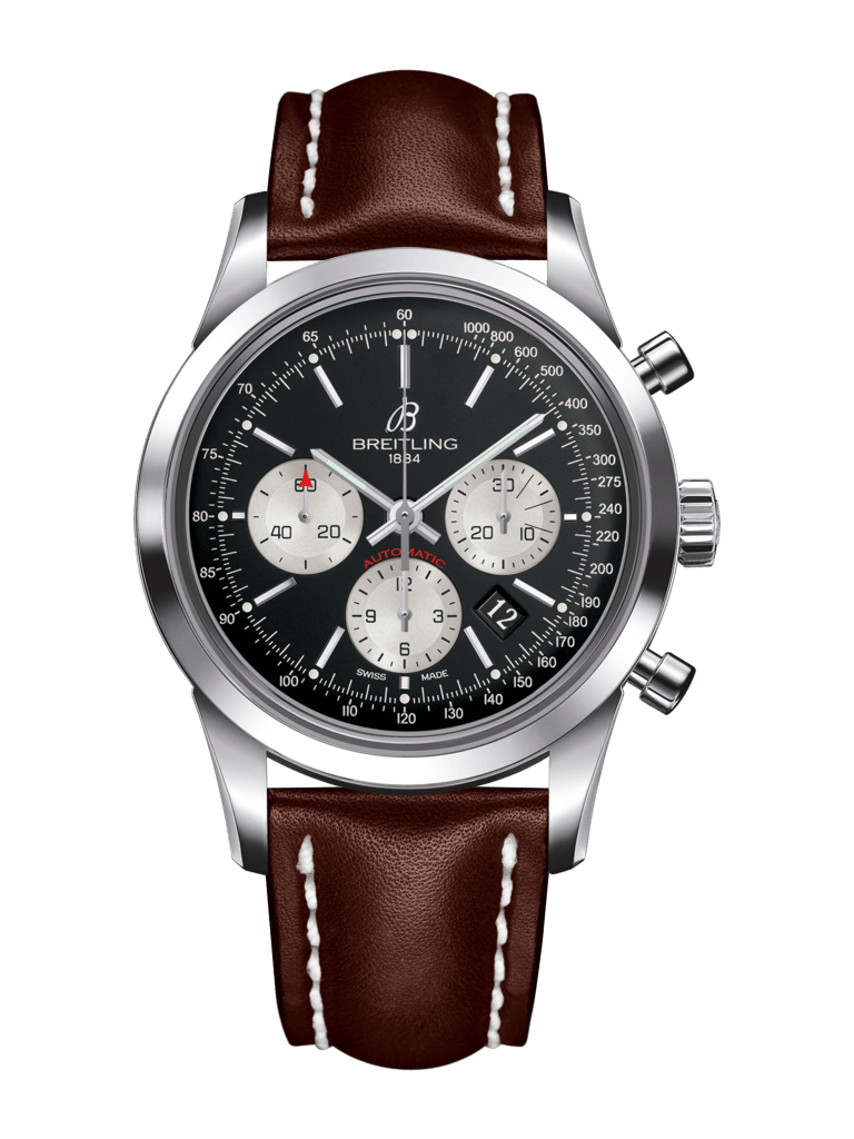Breitling AB015212/BF26/438X/A20D.1 : Transocean Chronograph Stainless Steel / Reverse Panda / Calf / Folding