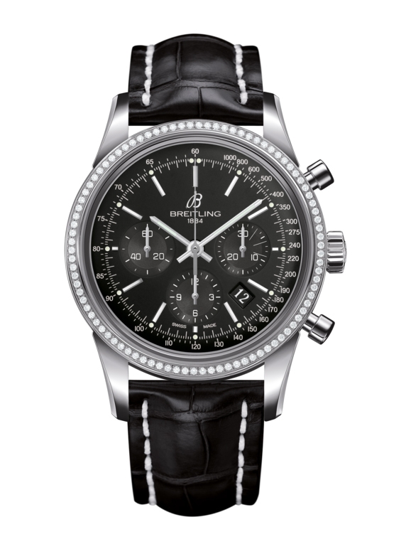 Breitling AB015253.BA99.743P : Transocean Chronograph Stainless Steel / Diamond / Black / Croco