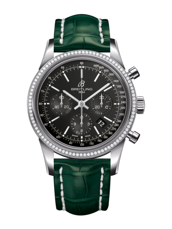 Breitling AB015253.BA99.748P : Transocean Chronograph Stainless Steel / Diamond / Black / Croco
