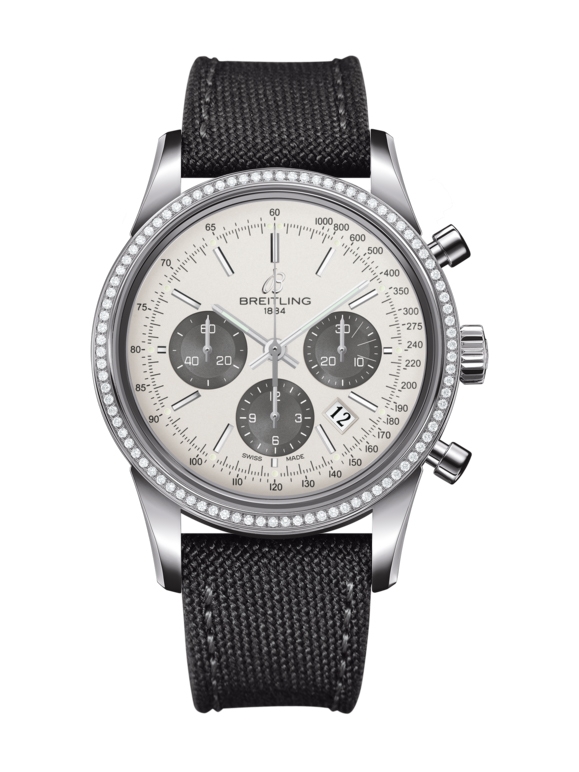 Breitling AB015253.G724.109W : Transocean Chronograph Stainless Steel / Diamond / Panda / Military