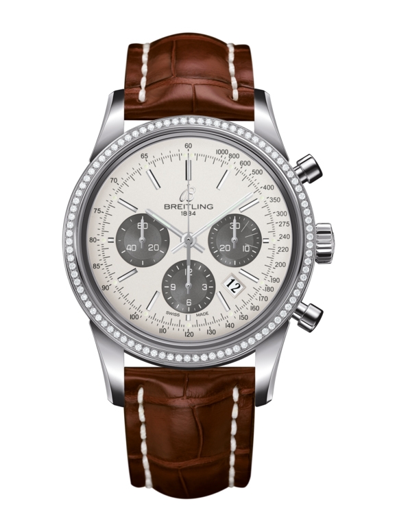 Breitling AB015253.G724.737P : Transocean Chronograph Stainless Steel / Diamond / Panda / Croco