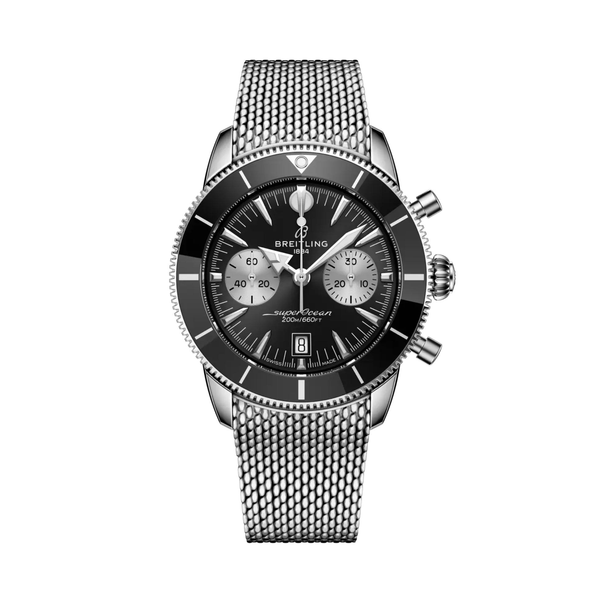 Breitling AB0156241B1A1 : Superocean Heritage B01 Chronograph 42 Stainless Steel / Black / Bracelet / UK Edition
