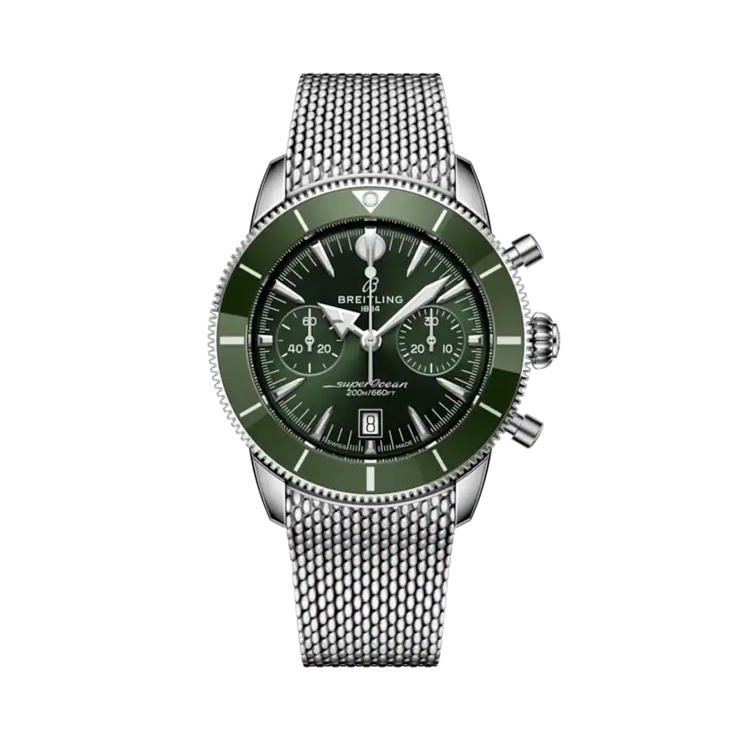 Breitling AB0156361L1A1 : Superocean Heritage B01 Chronograph 42 Stainless Steel / Green / Milanese