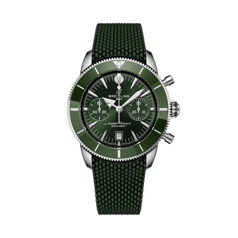 Breitling AB0156361L1S1 : Superocean Heritage B01 Chronograph 42 Stainless Steel / Green / Rubber