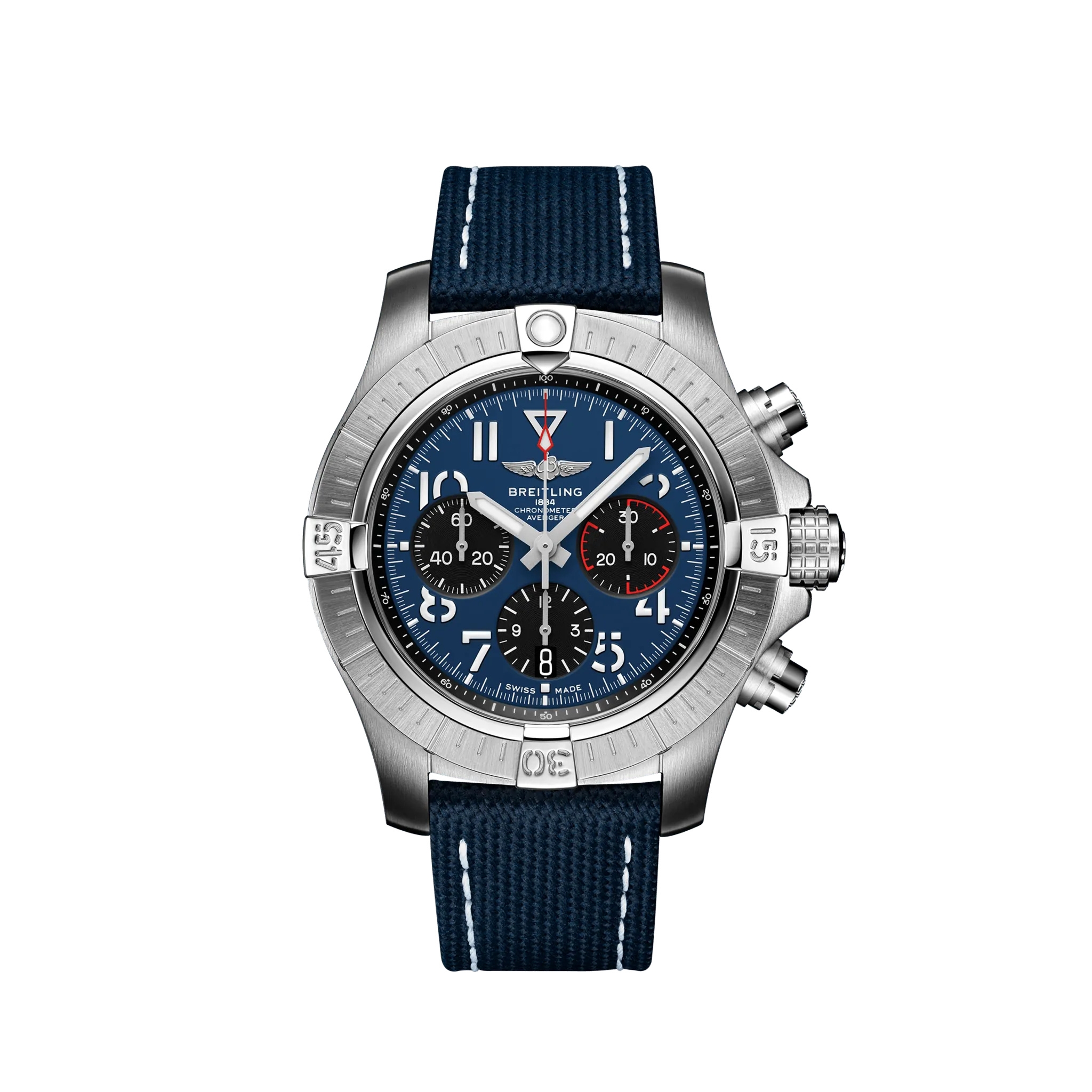 Breitling AB01821A1C1X2 : Avenger B01 Chronograph 45 Stainless Steel / Blue / Strap - Folding