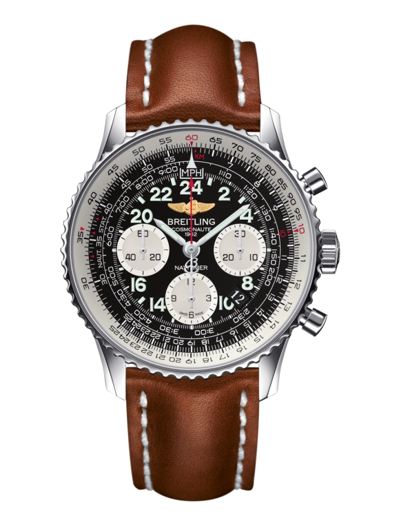 Breitling AB0210B4.BC36.433X : Cosmonaute Stainless Steel / Black  / Calf