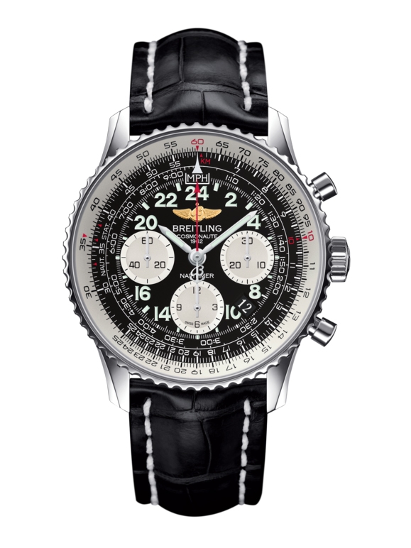 Breitling AB0210B4.BC36.743P : Cosmonaute Stainless Steel / Black  / Croco
