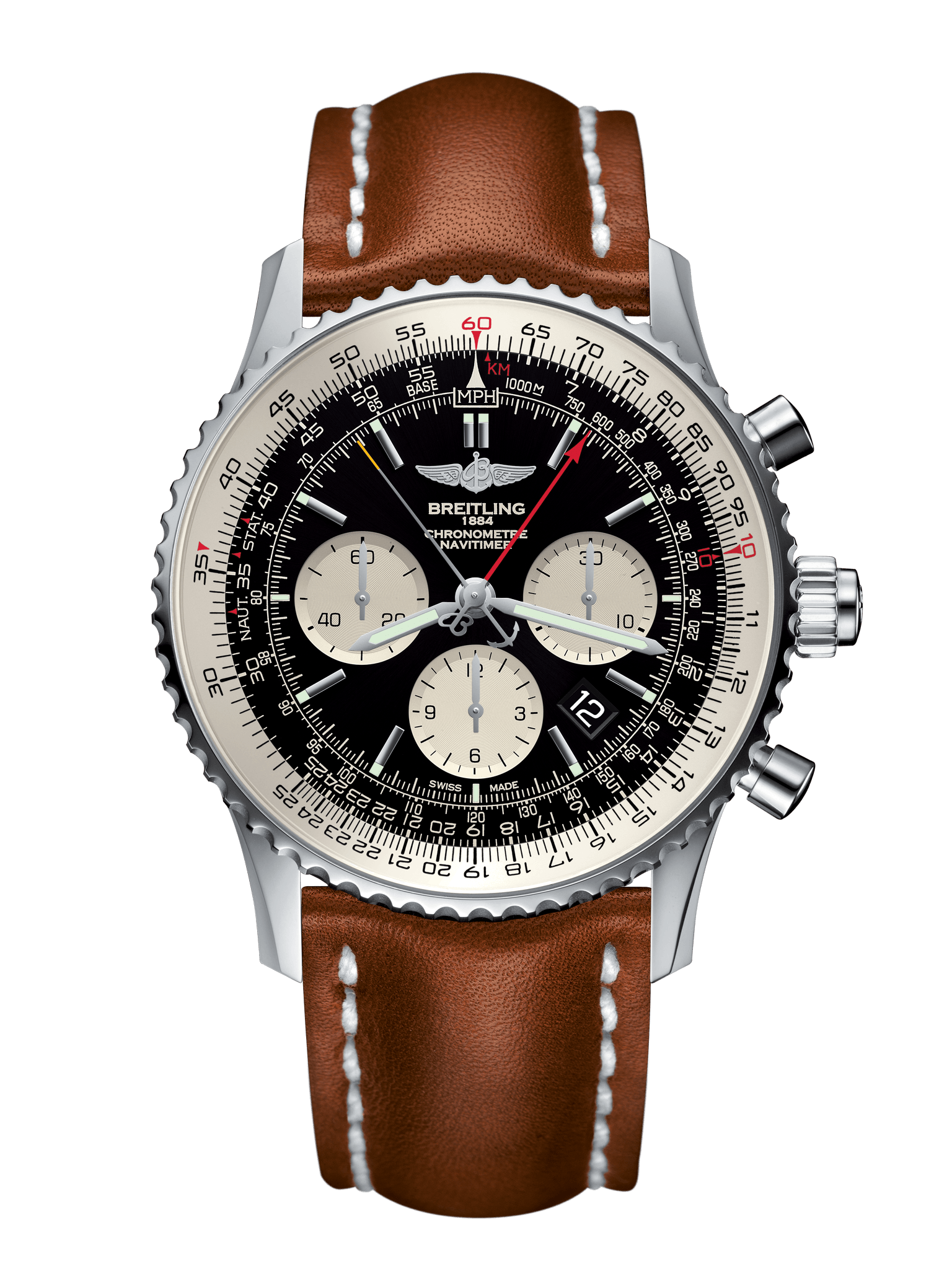 Breitling AB031021/BF77/440X/A20D.1 : Navitimer Rattrapante Stainless Steel / Black  / Calf / Folding