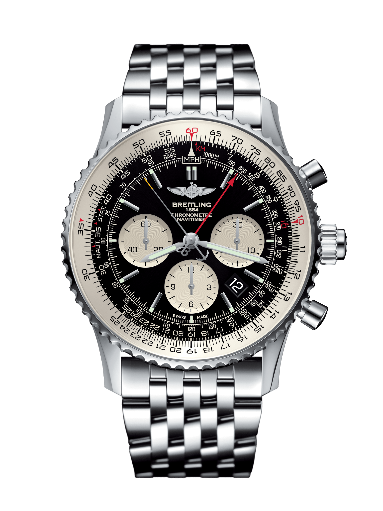 Breitling AB031021/BF77/453A : Navitimer Rattrapante Stainless Steel / Black  / Bracelet