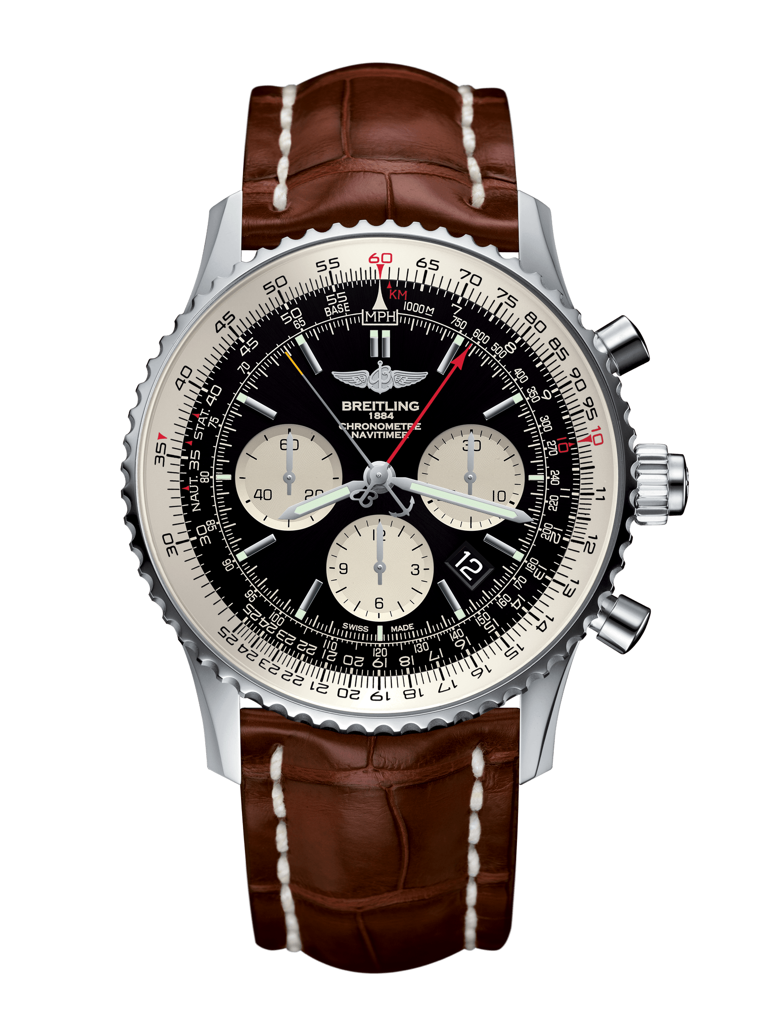 Breitling AB031021/BF77/755P/A20D.1 : Navitimer Rattrapante Stainless Steel / Black  / Croco / Folding