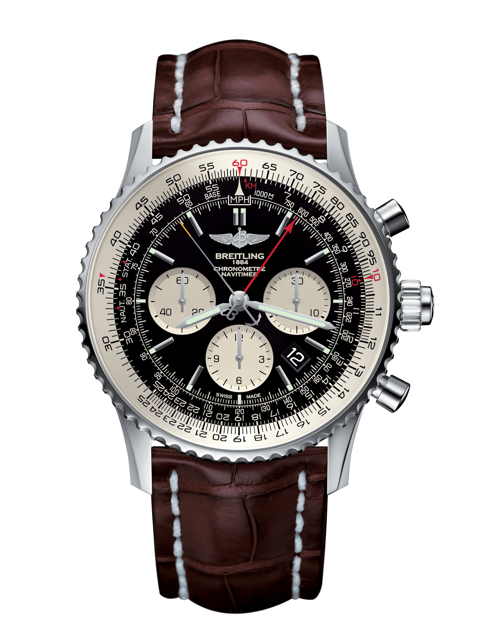 Breitling AB031021/BF77/757P/A20D.1 : Navitimer Rattrapante Stainless Steel / Black  / Croco / Folding