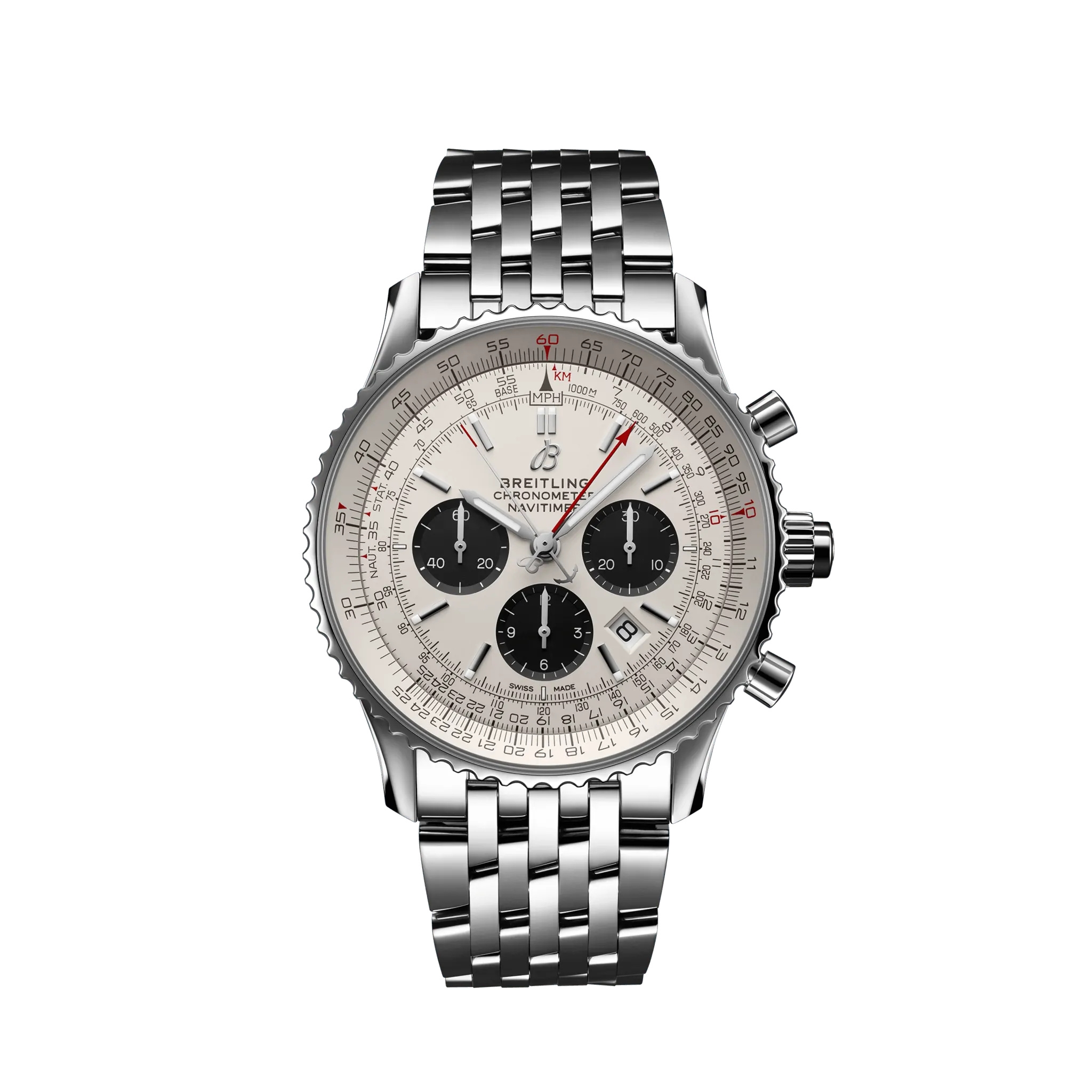 Breitling AB0311211G1A1 : Navitimer Rattrapante Stainless Steel / Silver / Alligator / Bracelet