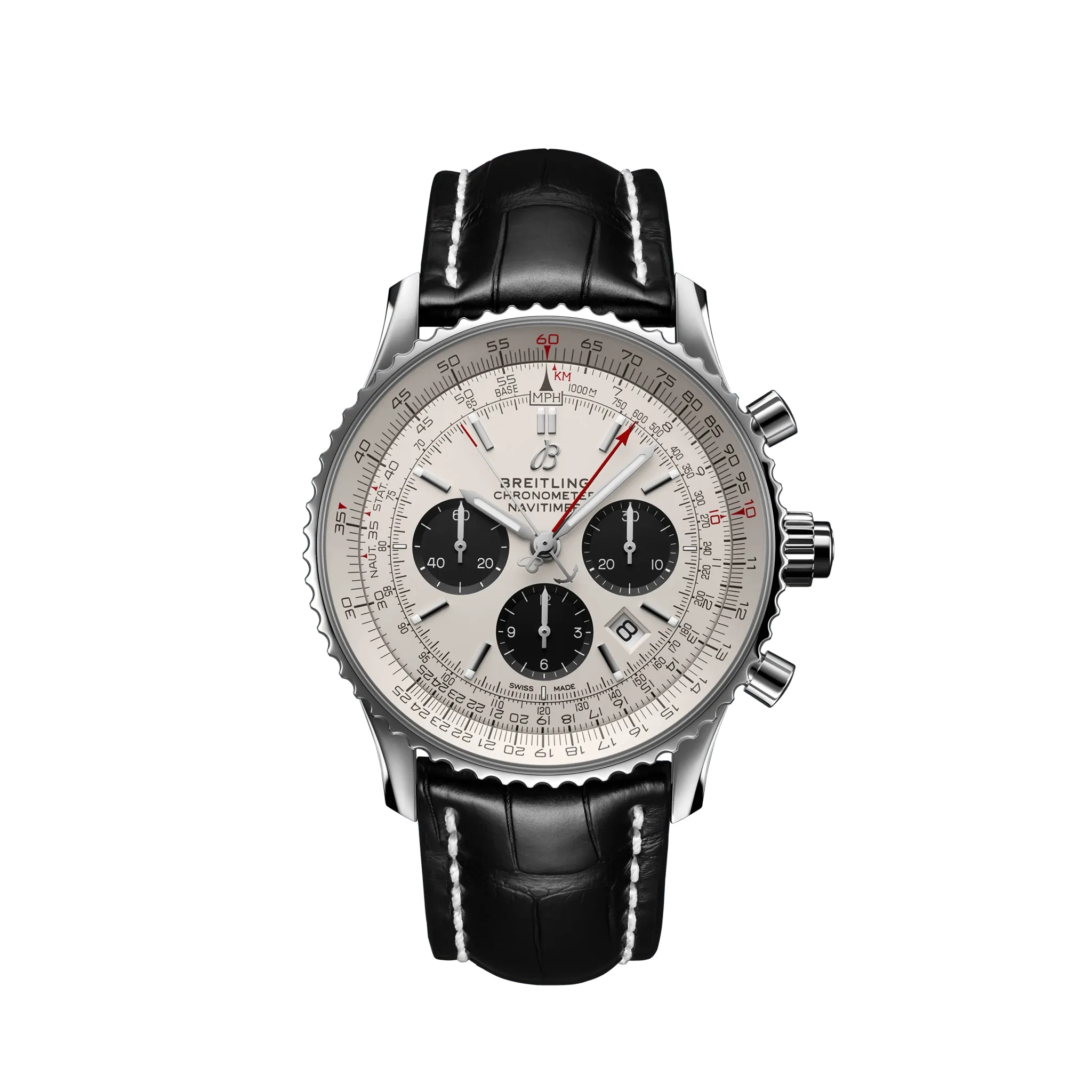 Breitling AB0311211G1P1 : Navitimer Rattrapante Stainless Steel / Silver / Alligator / Folding