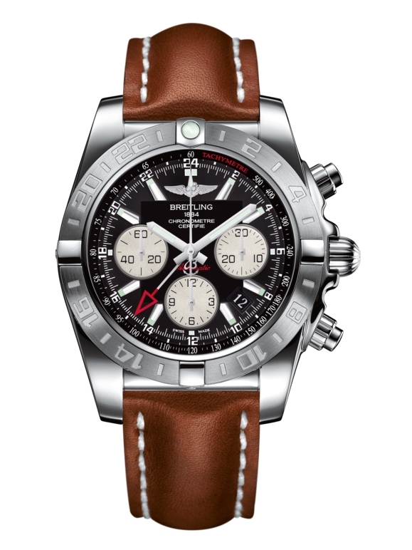 Breitling AB042011.BB56.433X : Chronomat 44 GMT Stainless Steel / Onyx Black / Calf