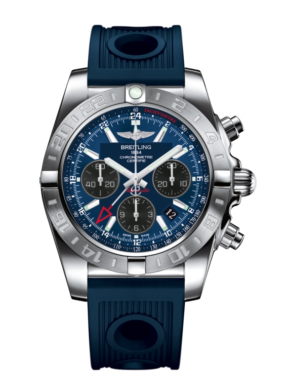 Breitling AB042011.C852.211S : Chronomat 44 GMT Stainless Steel / Blackeye Blue / Rubber