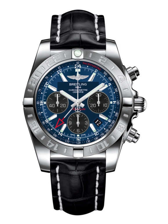 Breitling AB042011.C852.743P : Chronomat 44 GMT Stainless Steel / Blackeye Blue / Croco
