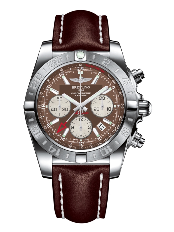 Breitling AB042011.Q589.437X : Chronomat 44 GMT Stainless Steel / Metallica Brown / Calf