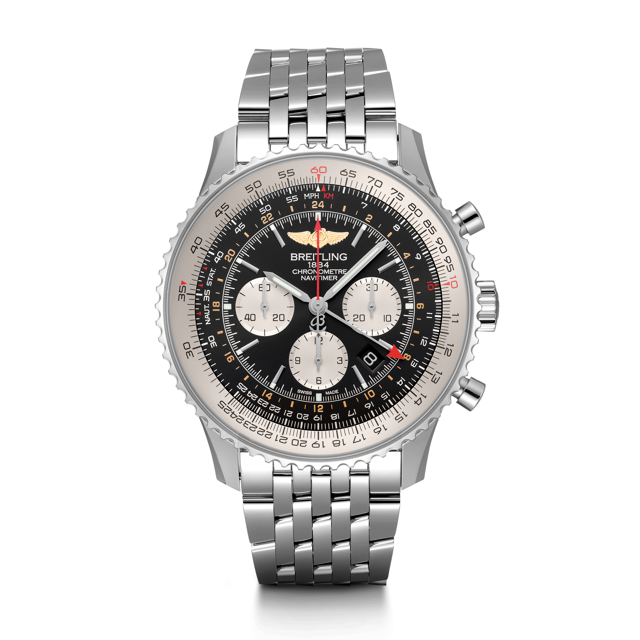 Breitling AB0441211B1A1 : Navitimer GMT Stainless Steel / Black / Bracelet