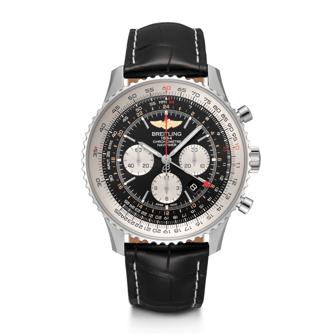 Breitling AB0441211B1P1 : Navitimer GMT Stainless Steel / Black / Croco / Pin